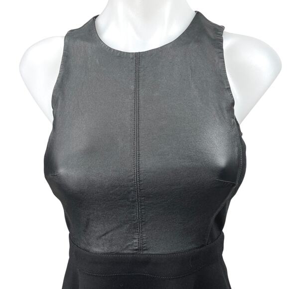 Club Monaco Black Faux Leather Sleeveless Racerback Zip Mini Fit & Flare Dress 0 - Picture 3 of 5